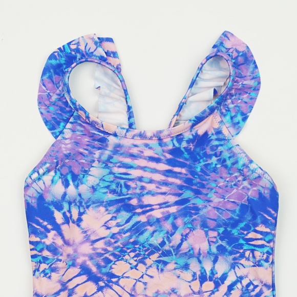 New CREWCUTS Girls Size 10 Tie-dye Ruffle-Strap One Piece Swimsuit $59 CH464 - Picture 3 of 4